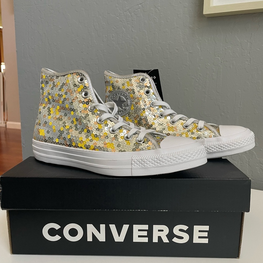 Sparkly silver/gold high top Converse